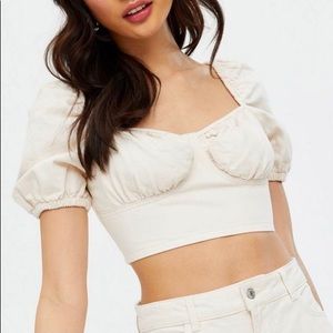 Soft Cotton Romantic Off-Shoulder Neutral Cream Crop Top Bustier Minimalist
